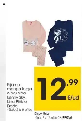 Eroski Pijama Manga Larga Niño Niña Lenny Sky Lina Pink O Dodo oferta
