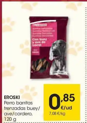 Eroski Eroski Perro Barritas Trenzadas Buey Ave Cordero 120g oferta