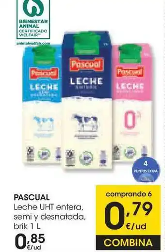 Eroski Pascual Leche Uht Entera Semi Y Desnatada Brik 0.85 oferta