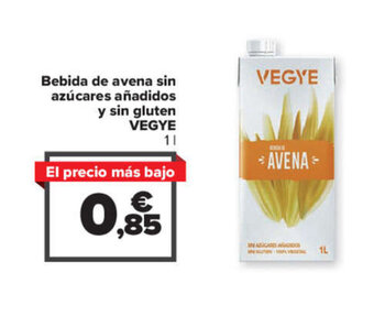 Carrefour Bebida de avena sin azúcares añadidos y sin gluten VEGYE oferta