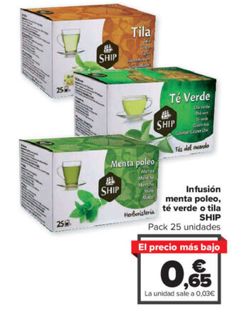 Carrefour Infusión menta poleo, té verde o tila SHIP oferta