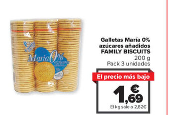 Carrefour Galletas María 0% azúcares añadidos FAMILY BISCUITS 200 g oferta