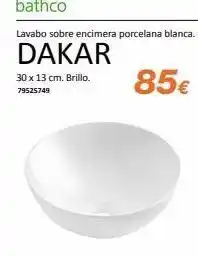 Bathco lavabo sobre encimera porcelana blanca. dakar 30 x 13 cm. brillo. 79525749 85€