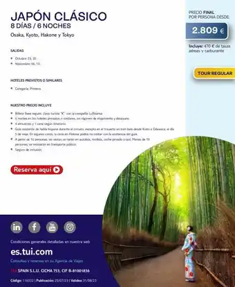 Tui Travel PLC Salidas • octubre: 23.30. • noviembre: 06, 13. hoteles previstos o similares • categoria: primera. nuestro precio incluy oferta