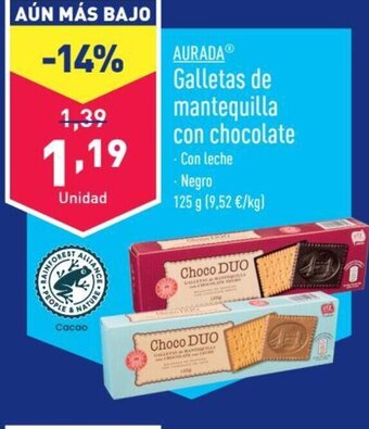 ALDI AURADAⓇ Galletas de mantequilla con chocolate oferta