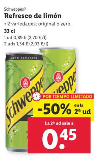 Lidl Schweppes Refresco de limón oferta