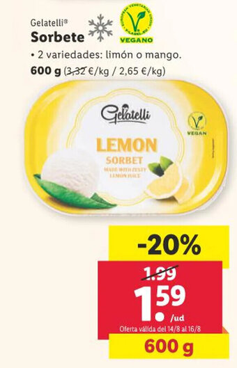 Lidl Gelatelli® Sorbete oferta