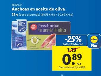 Lidl Anchoas en aceite de oliva oferta