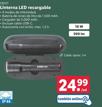 Lidl CRIVIT Linterna LED recargable oferta
