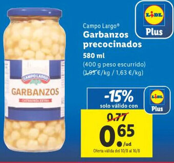 Lidl Campo Largo® Garbanzos precocinados 580 ml oferta