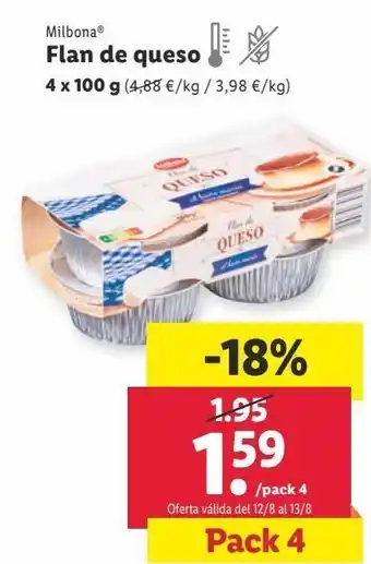 Lidl Flan de queso milbona oferta