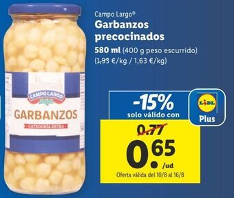 Lidl Garbanzos campo largo oferta
