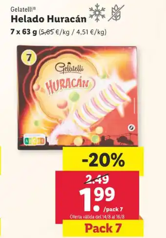 Lidl Gelatelli Helado Huracán oferta
