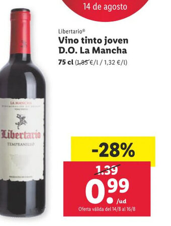 Lidl Libertario® Vino tinto joven D.O. La Mancha oferta