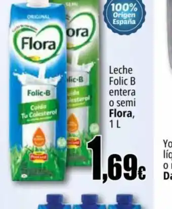 Unide Supermercados Leche Folic B entera o semi Flora, 1L oferta