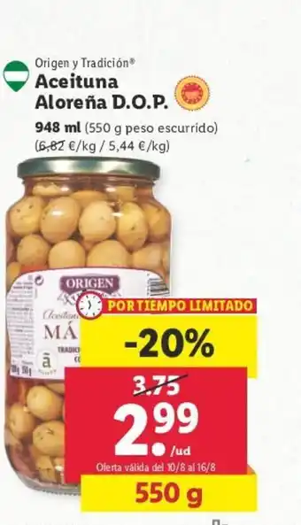 Lidl Origen y Tradición® Aceituna Aloreňa D.O.P. oferta