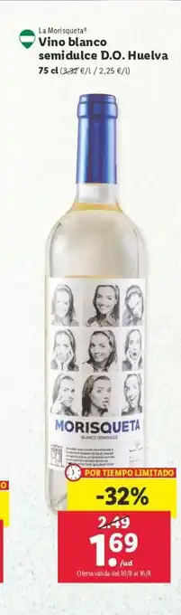 Lidl La Morisqueta Vino blanco semidulce D.O. Huelva 75 cl oferta