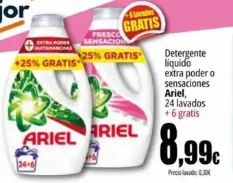 Unide Supermercados Detergente líquido extra poder o sensaciones Ariel, 24 lavados +6 gratis oferta