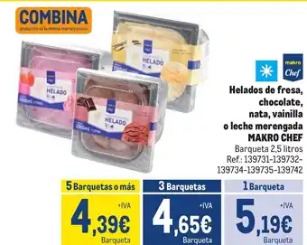 Makro Helados de fresa, chocolate, nata, vainilla o leche merengada MAKRO CHEF oferta