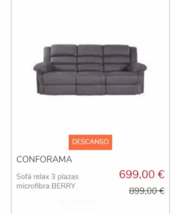Conforama CONFORAMA Sofá relax 3 plazas microfibra BERRY oferta