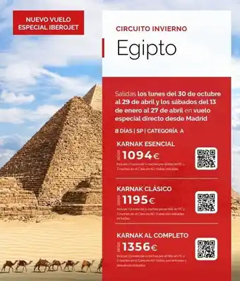 Travelplan Nuevo vuelo especial iberojet circuito invierno i egipto salidas los lunes del 30 de octubre al 29 de abril y los sábados oferta