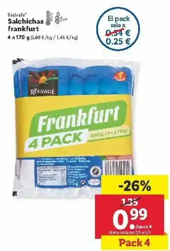Lidl Salchichas frankfurt 4 x 170g oferta
