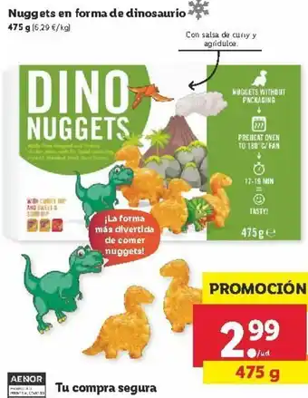 Lidl Nuggets en forma de dinosaurio 475g oferta