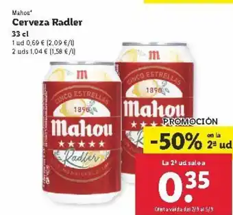 Lidl Mahou Cervesa Rad;er 33cl oferta