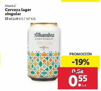 Lidl Alhambra Cerveza lager singular 33c; oferta