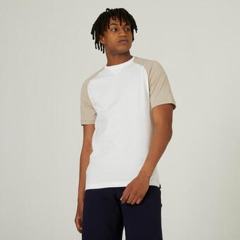 Decathlon Camiseta fitness manga corta cuello redondo algodón hombre 520 blanco y azul oferta