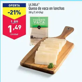 ALDI Queso en lonchas la tabla oferta