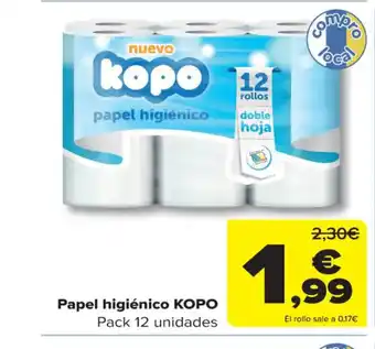 Carrefour Papel higiénico KOPO Pack 12 unidades oferta
