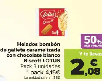 Carrefour Helados bombón de galleta caramelizada con chocolate blanco Biscoff LOTUS oferta