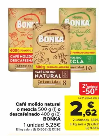 Carrefour Café molido natural o mezcla 500 g (1) o descafeinado 400 g (2) oferta