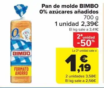 Carrefour Pan de molde BIMBO 0% azúcares añadidos 700 g oferta