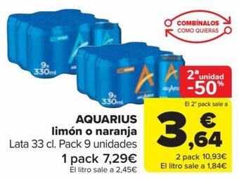 Carrefour AQUARIUS limón o naranja oferta