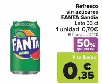 Carrefour Refresco sin azúcares FANTA Sandía Lata 33 cl oferta