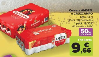 Carrefour Cerveza AMSTEL o CRUZCAMPO Lata 33 cl oferta