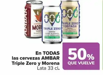 Carrefour EN TODAS las cervezas AMBAR Triple Zero y Morena oferta