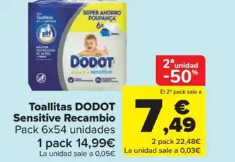 Carrefour Toallitas DODOT Sensitive Recambio oferta