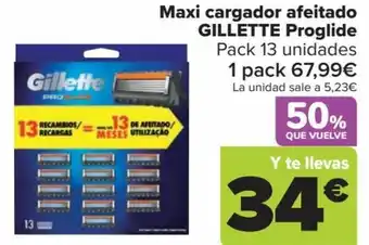 Carrefour Maxi cargador afeitado GILLETTE Proglide Pack 13 unidades oferta