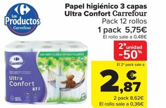 Carrefour Papel higiénico 3 capas Ultra Confort Carrefour oferta