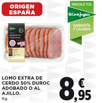 Hipercor LOMO EXTRA DE CERDO 50% DUROC ADOBADO O AL AJILLO. oferta