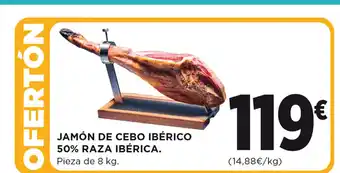 Hipercor JAMÓN DE CEBO IBÉRICO 50% RAZA IBÉRICA. Pieza de 8 kg. oferta