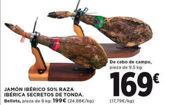 Hipercor JAMÓN IBÉRICO 50% RAZA IBÉRICA SECRETOS DE TONDA. oferta