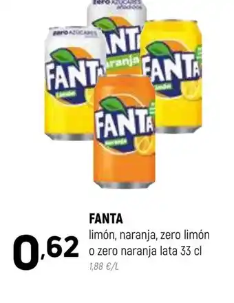 Coviran FANTA limón, naranja, zero limón o zero naranja lata 33 cl 1,88 €/L oferta