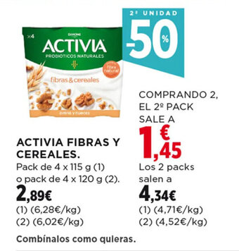 Hipercor ACTIVIA FIBRAS Y CEREALES. oferta
