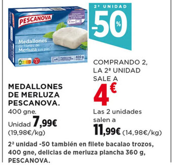 Hipercor MEDALLONES DE MERLUZA PESCANOVA. 400 gne. oferta