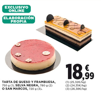 Hipercor TARTA DE QUESO Y FRAMBUESA, 750 g (1), SELVA NEGRA, 780 g (2) O SAN MARCOS, 720 g (3). oferta