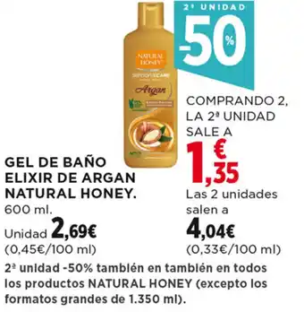 Hipercor GEL DE BAÑO ELIXIR DE ARGAN NATURAL HONEY. oferta